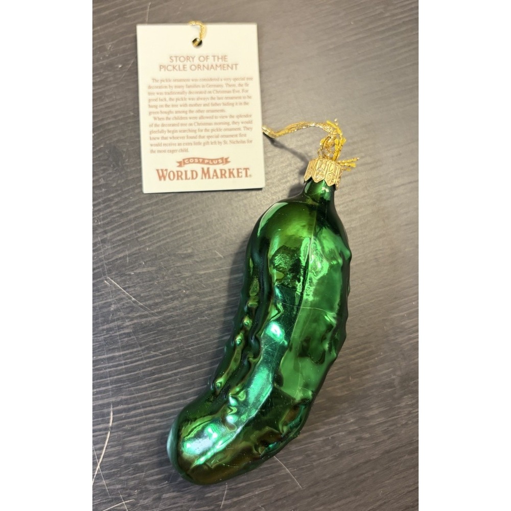 World Market Christmas Glass Glitter Pickle Ornament 4.5" with Tag
